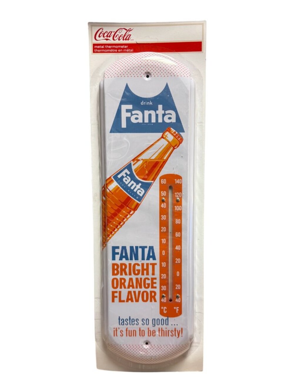 Fanta Bright Orange Flavor Metal Wall Thermometer 5" x 17"